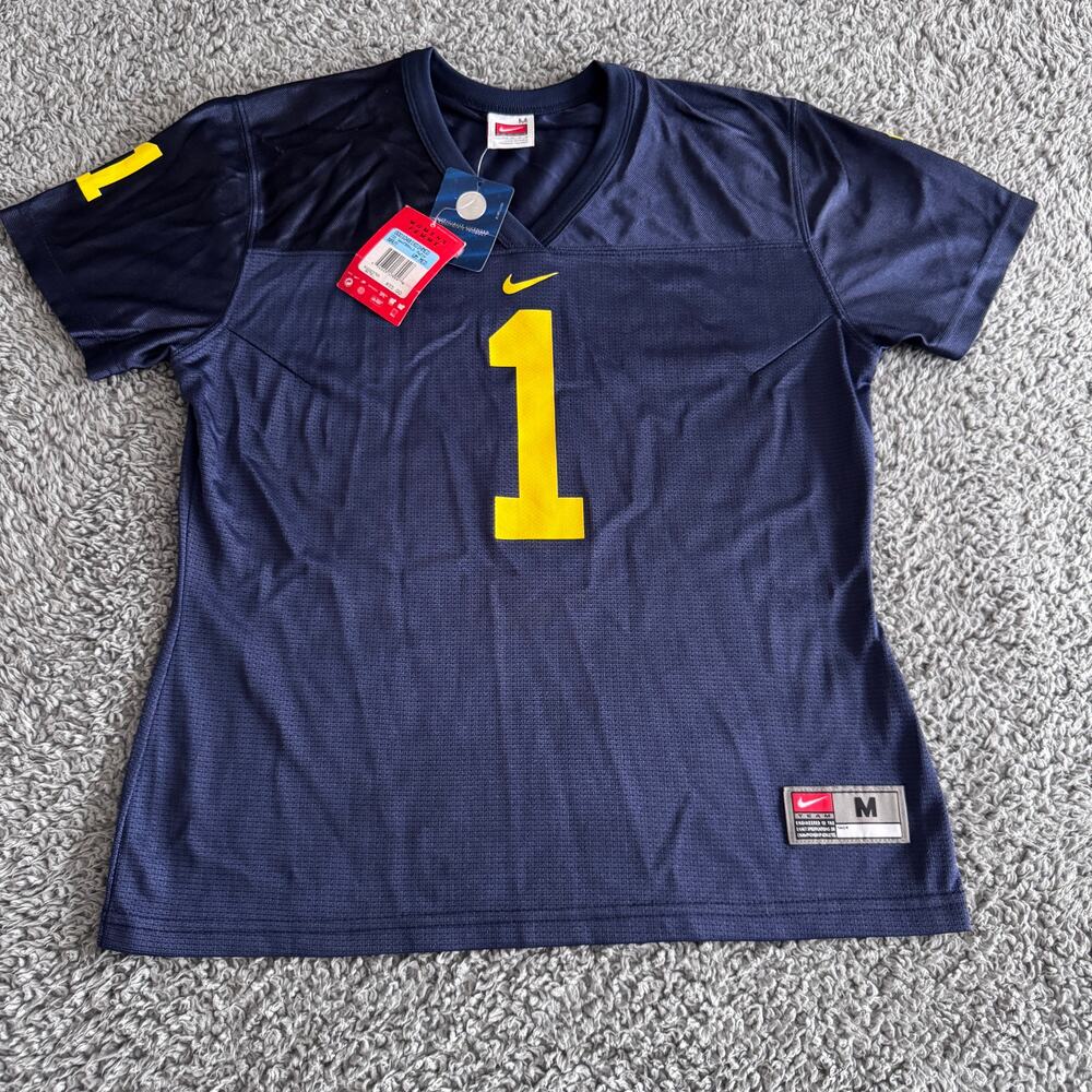 NWT Vintage Nike Michigan Wolverines Braylen Edwards #1 Blue Jersey Women M Y2K